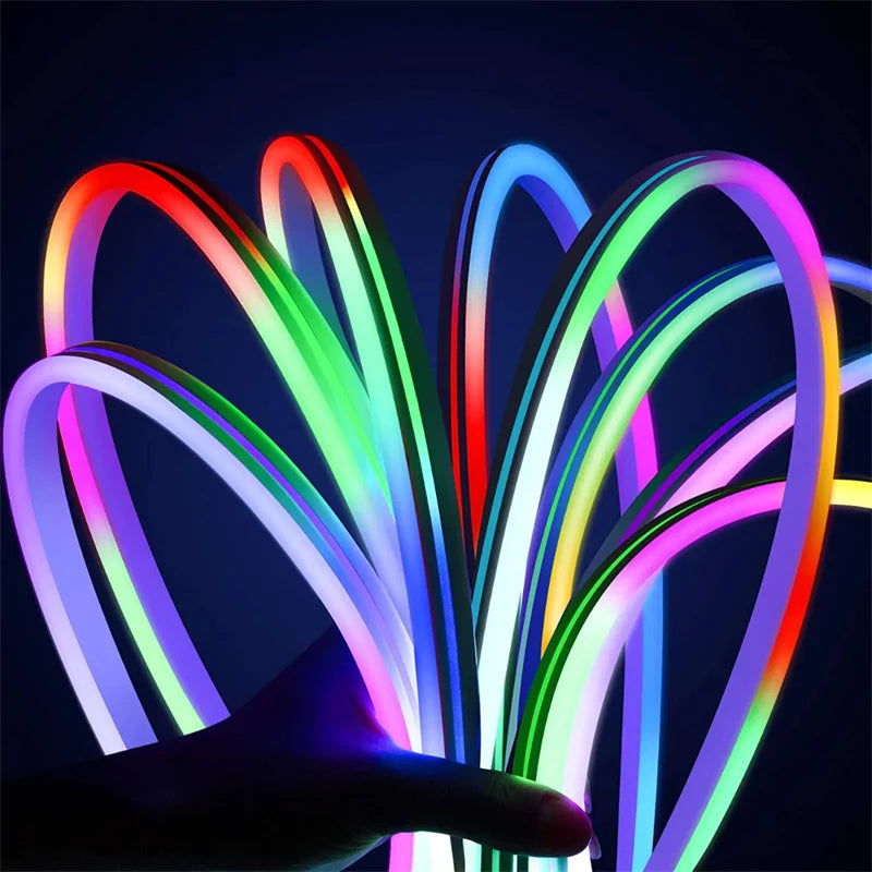 Neon LED Strip Lights 12-24V 84LEDs/M Silicone Neon Rope Light with Music Sync RGBIC Dreamcolor Chasing Strip Tape for Room