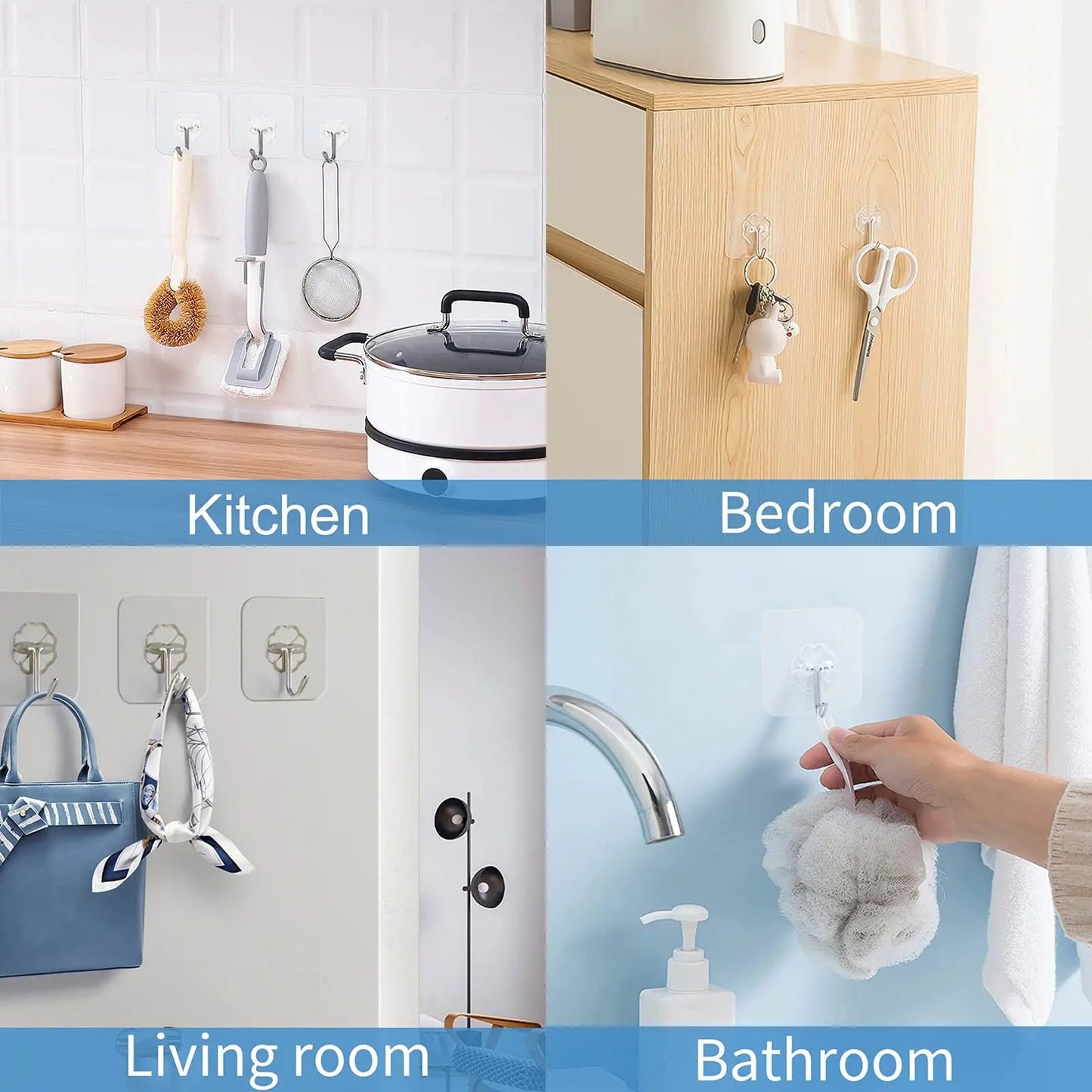 Wall Hooks, Sticky Hooks for Kitchen Bathroom Shower Door Outdoor Wall Hanging Door Self-adhesive