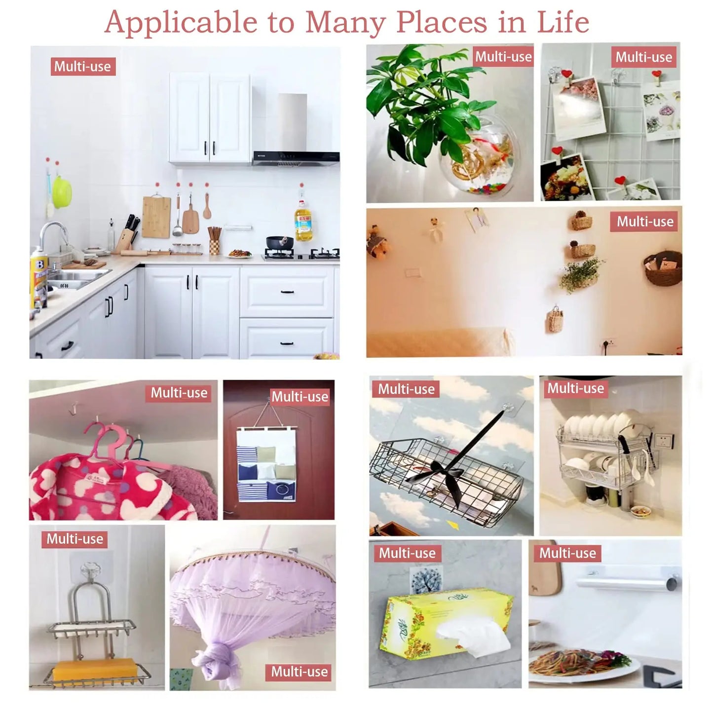 Wall Hooks, Sticky Hooks for Kitchen Bathroom Shower Door Outdoor Wall Hanging Door Self-adhesive