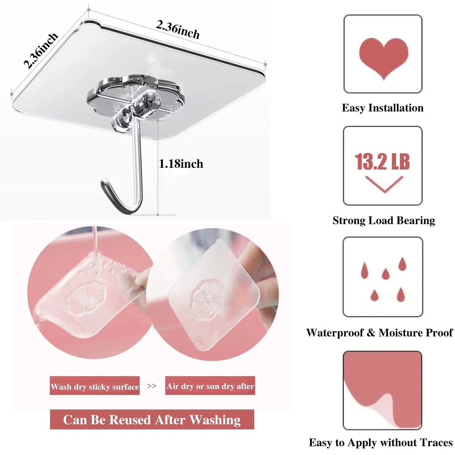 Wall Hooks, Sticky Hooks for Kitchen Bathroom Shower Door Outdoor Wall Hanging Door Self-adhesive