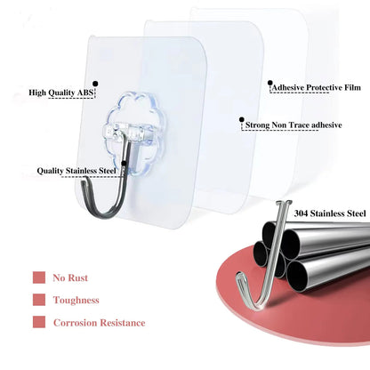 Wall Hooks, Sticky Hooks for Kitchen Bathroom Shower Door Outdoor Wall Hanging Door Self-adhesive